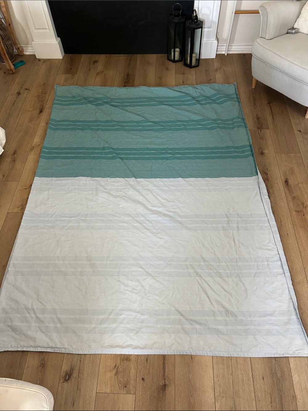 Lacoste Teal and Light Gray Striped Bedding Throw, Sz. Twin.